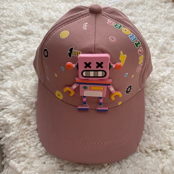 Children's Ball Cap. Mauve. One Size. Robot Design. Adjustable Velcro. Kidcore. - Picture 1 of 8